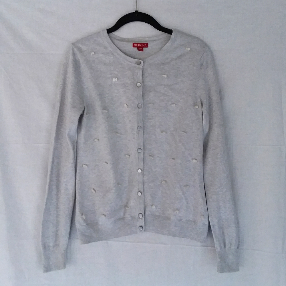 Merona Gray Cardigan with White Bows